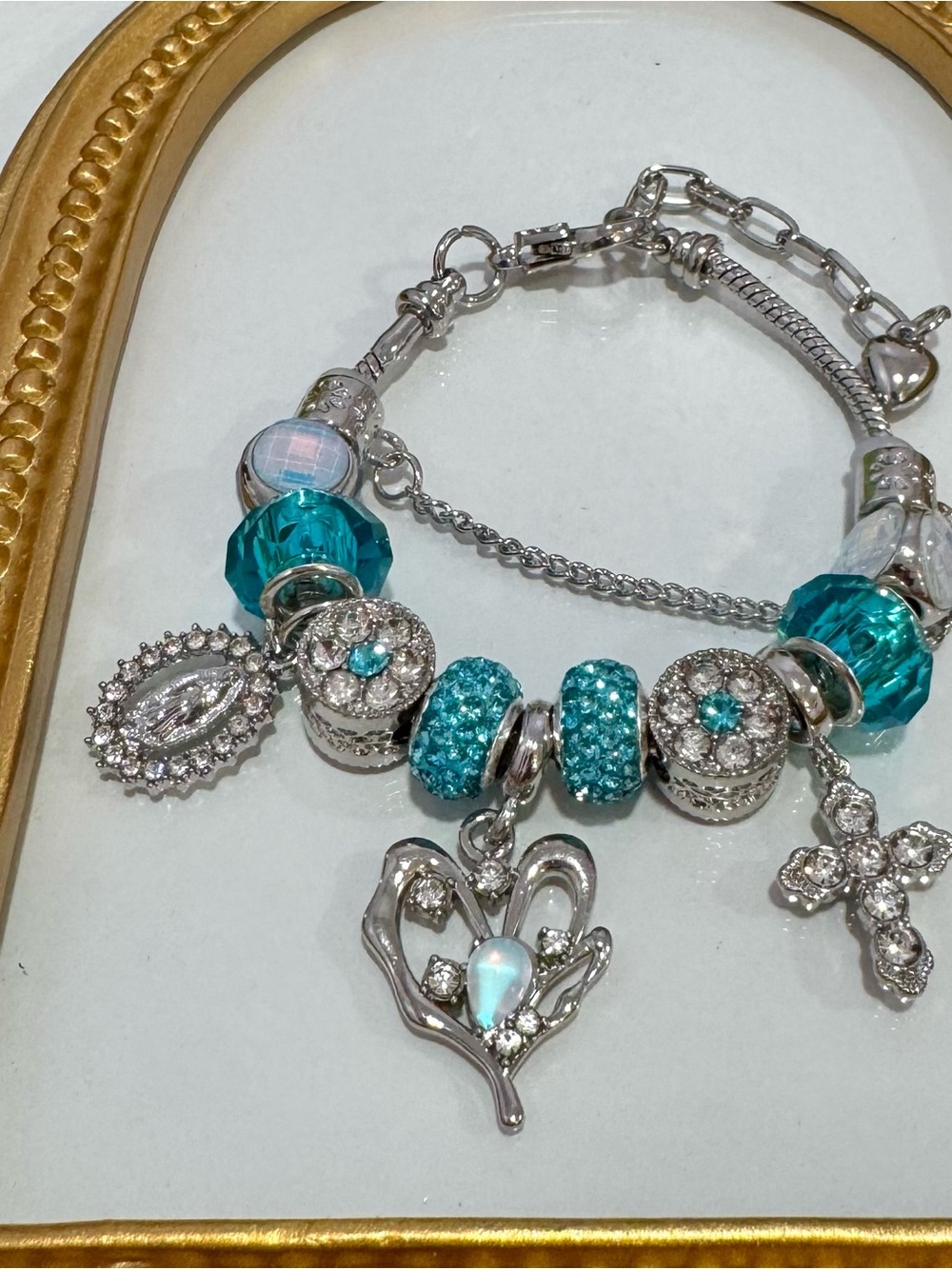 New Stainless Steel Blue Beads Charm Bracelet 7 inches plus extender